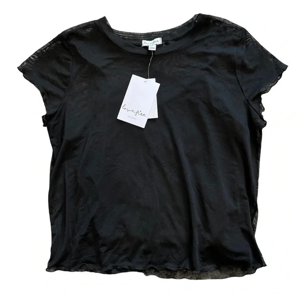 Love Fire Girls Black Mesh Overlay Crop Tee L - Picture 1 of 2